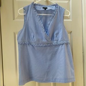 TalbotsSleeveless Blue & White Side zip V-neck Tank Top Size 10